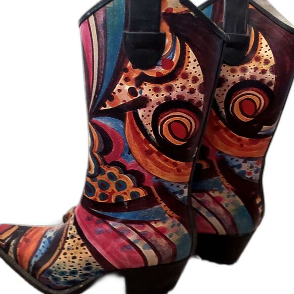 Funky Colorful Cowboy Rain Boots  Size 5 Pointed Toe EU 35 - Picture 3 of 16